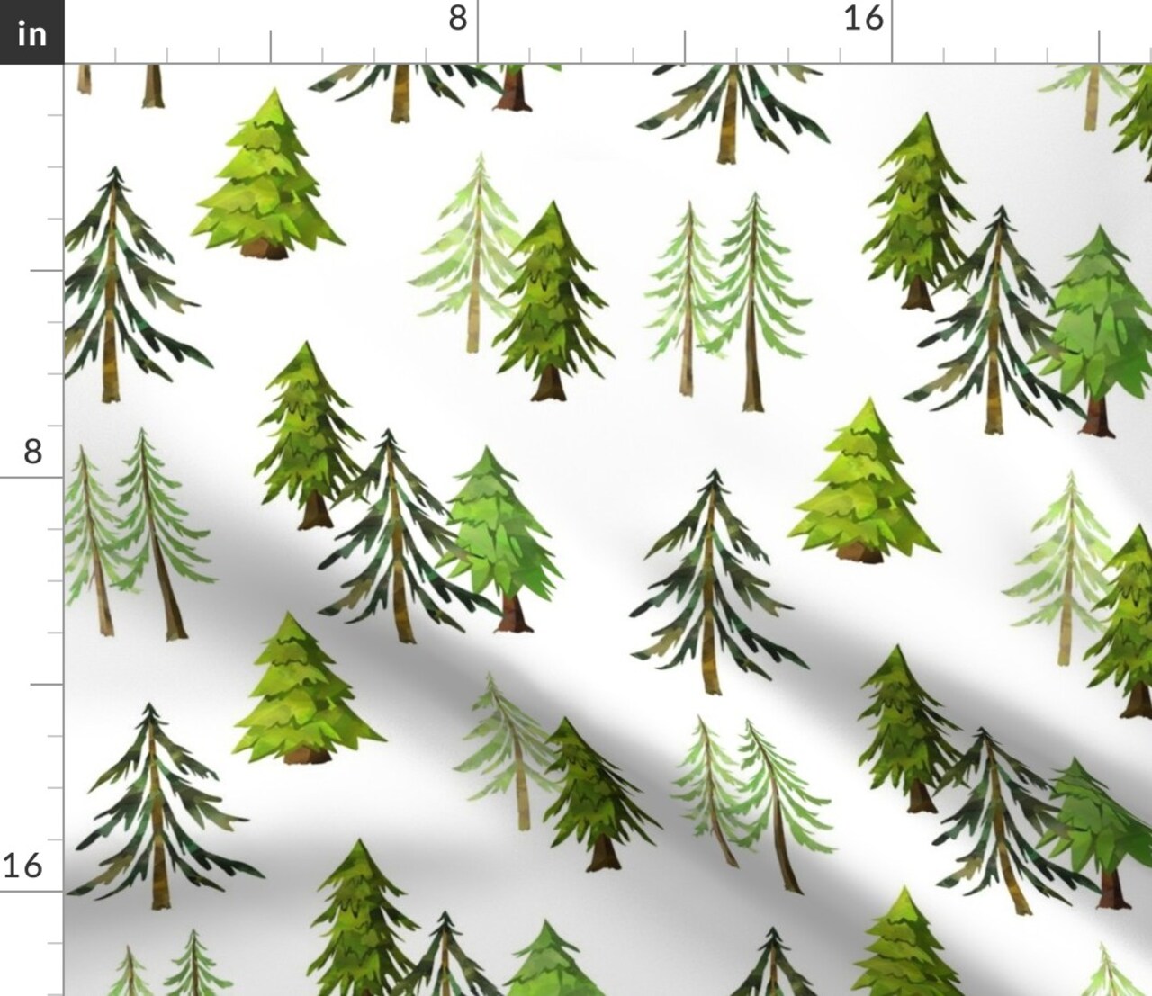 Pine Tree Forest Woodland Trees Green Watercolor Custom Printed Fabric by Spoonflower Various Fabrics by the Yard or Fat Quarter